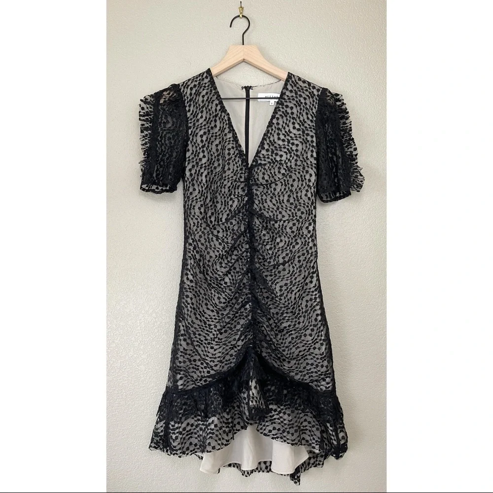 Elliatt Venice Lace Ruffle Ruched Mini Dress Small Cocktail Vneck Frill … - Picture 5 of 12